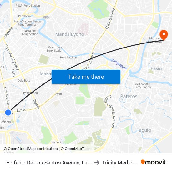 Epifanio De Los Santos Avenue, Lungsod Ng Pasay to Tricity Medical Center map