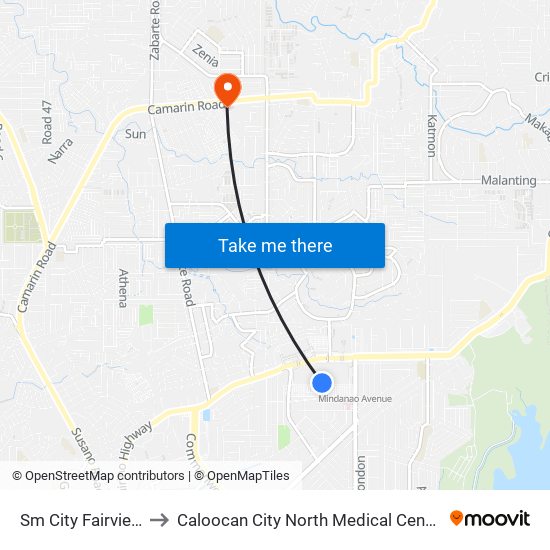 Sm City Fairview to Caloocan City North Medical Center map