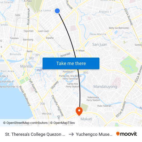 St. Theresa's College Quezon City to Yuchengco Museum map