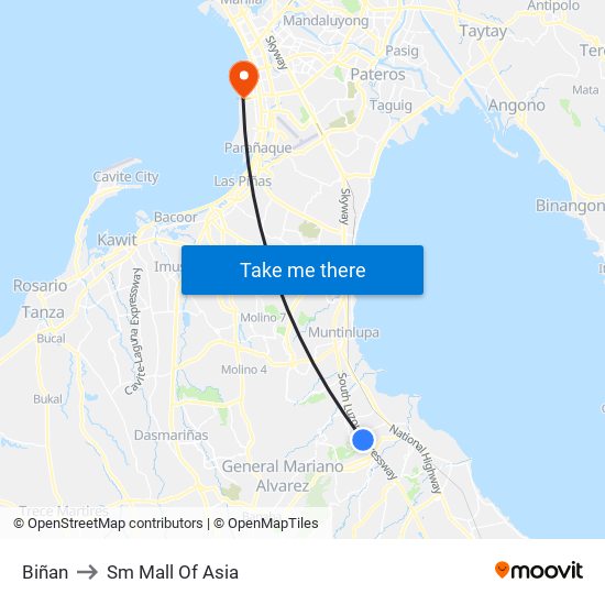 Biñan to Sm Mall Of Asia map