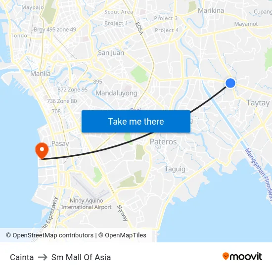 Cainta to Sm Mall Of Asia map