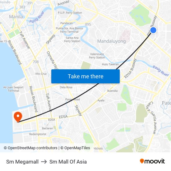 Sm Megamall to Sm Mall Of Asia map