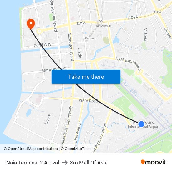 Naia Terminal 2 Arrival to Sm Mall Of Asia map