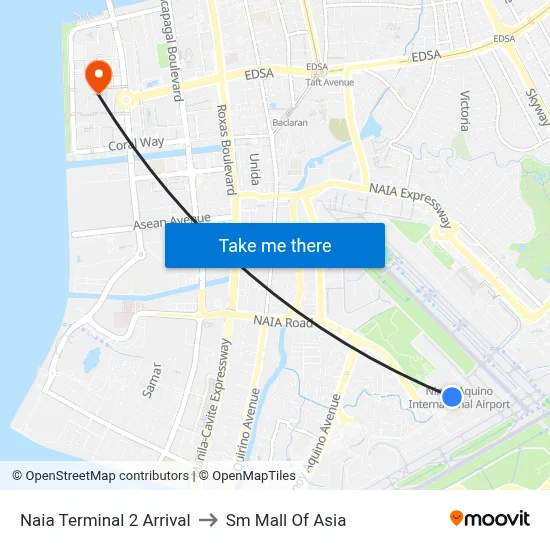Naia Terminal 2 Arrival to Sm Mall Of Asia map