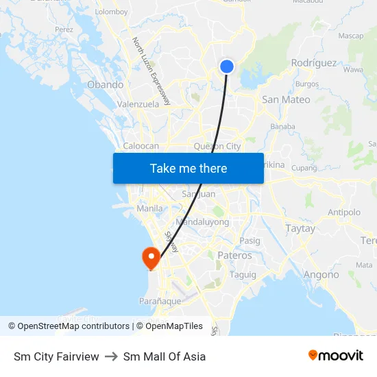 Sm City Fairview to Sm Mall Of Asia map