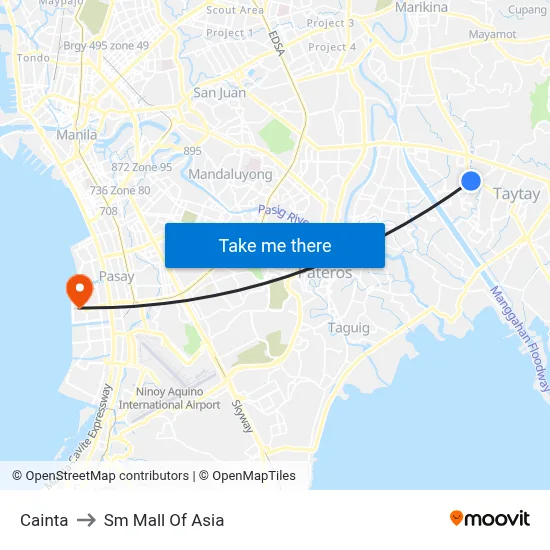 Cainta to Sm Mall Of Asia map
