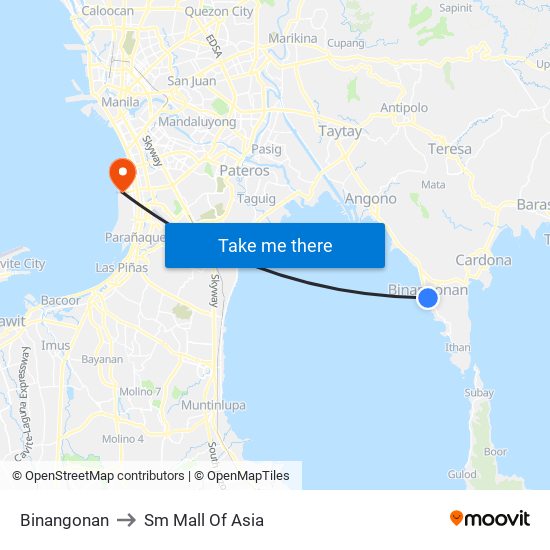 Binangonan to Sm Mall Of Asia map