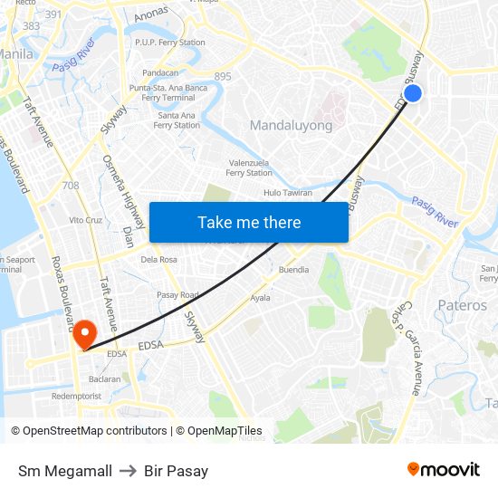 Sm Megamall to Bir Pasay map