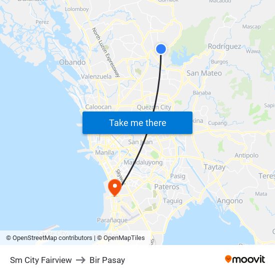 Sm City Fairview to Bir Pasay map