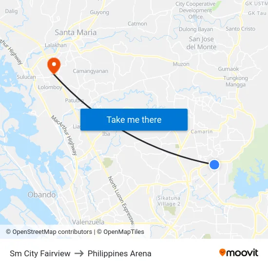 Sm City Fairview to Philippines Arena map