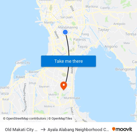 Old Makati City Hall to Ayala Alabang Neighborhood Center map