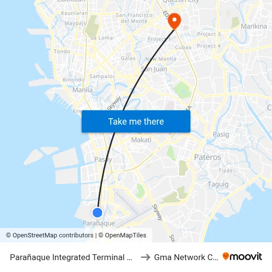 Parañaque Integrated Terminal Exchange to Gma Network Center map