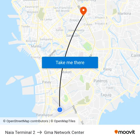 Naia Terminal 2 to Gma Network Center map