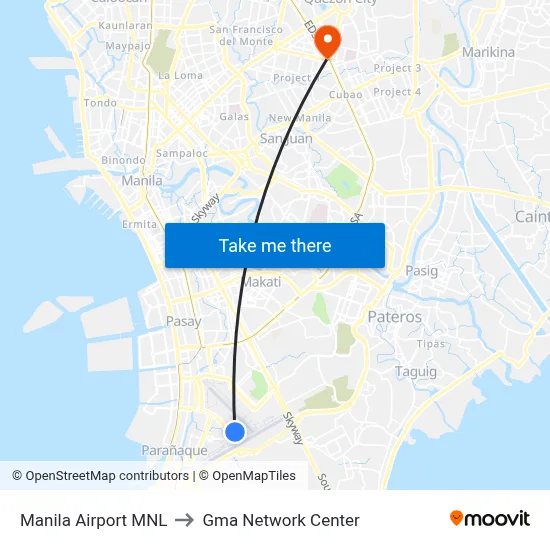 Manila Airport MNL to Gma Network Center map