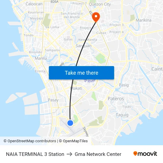 NAIA TERMINAL 3 Station to Gma Network Center map