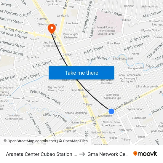 Araneta Center Cubao Station LRT to Gma Network Center map