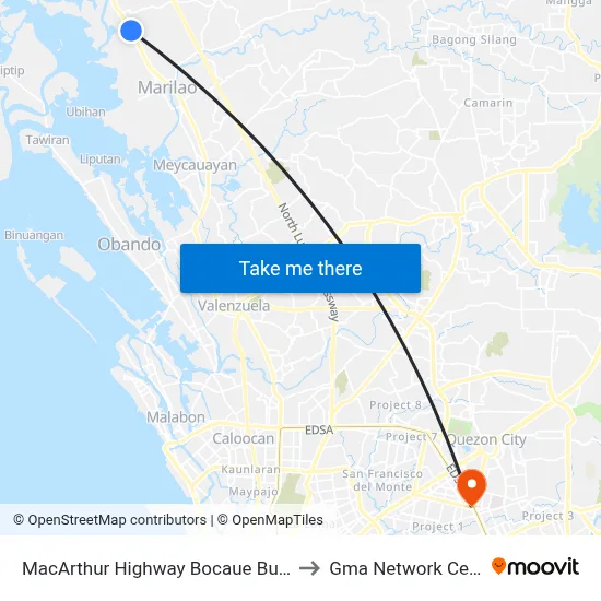 MacArthur Highway Bocaue Bulacan to Gma Network Center map