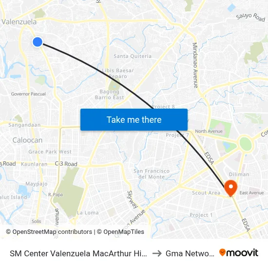 SM Center Valenzuela MacArthur Highway Valenzuela City to Gma Network Center map
