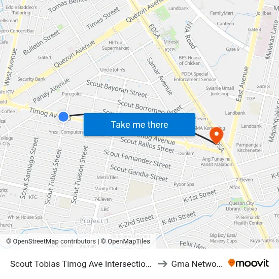 Scout Tobias Timog Ave Intersection Quezon City Manila to Gma Network Center map