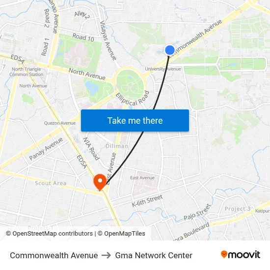 Commonwealth Avenue to Gma Network Center map