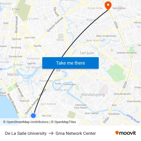 De La Salle University to Gma Network Center map