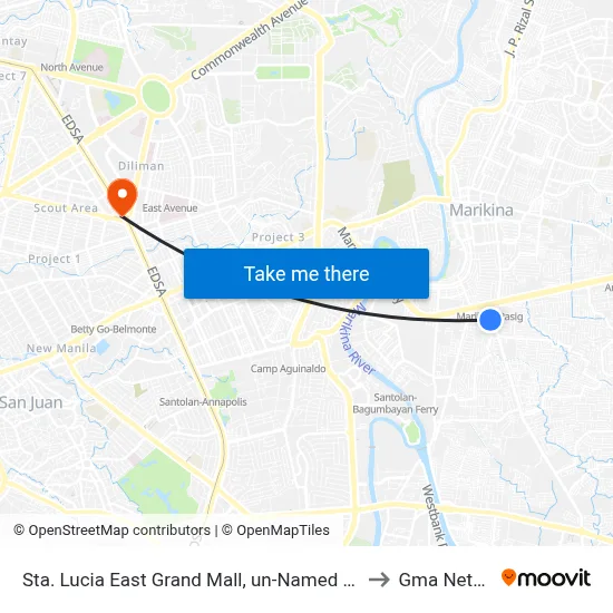 Sta. Lucia East Grand Mall, un-Named Road Near Felix Road, Cainta, Manila to Gma Network Center map