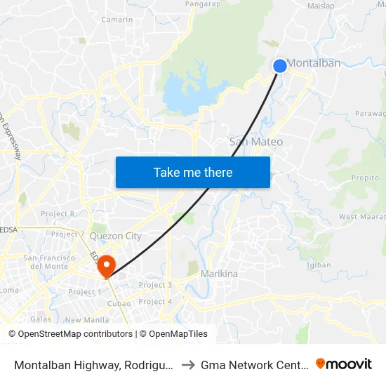 Montalban Highway, Rodriguez to Gma Network Center map