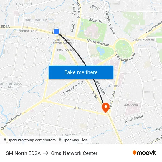 SM North EDSA to Gma Network Center map