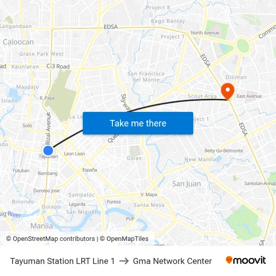 Tayuman Station LRT Line 1 to Gma Network Center map