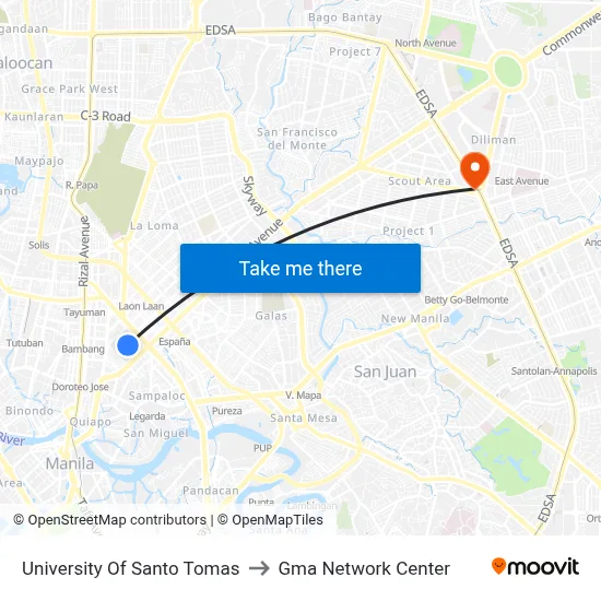 University Of Santo Tomas to Gma Network Center map