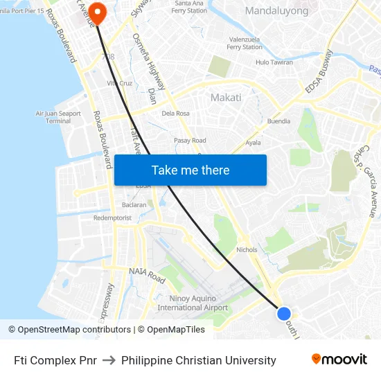 Fti Complex Pnr to Philippine Christian University map