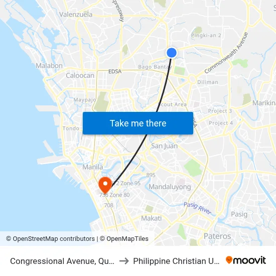 Congressional Avenue, Quezon City to Philippine Christian University map