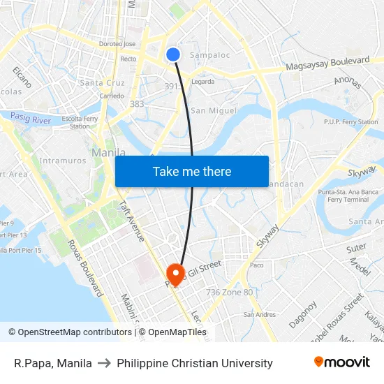 R.Papa, Manila to Philippine Christian University map