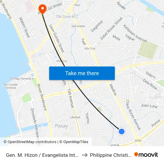 Gen. M. Hizon / Evangelista Intersection, Makati City to Philippine Christian University map