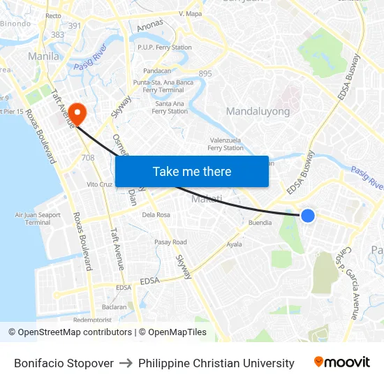 Bonifacio Stopover to Philippine Christian University map