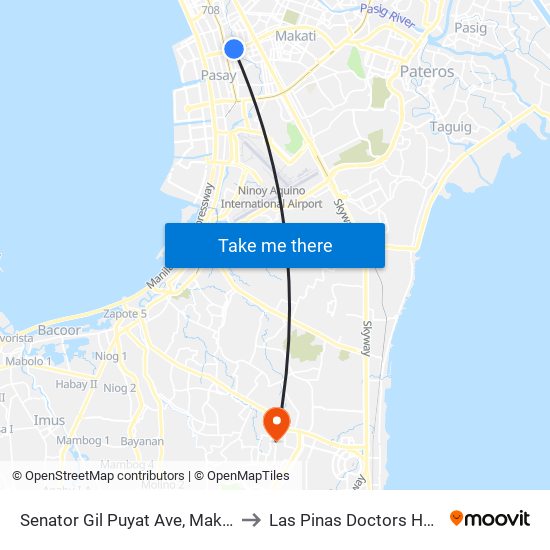 Senator Gil Puyat Ave, Makati City to Las Pinas Doctors Hospital map