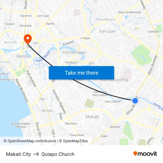 Makati City to Quiapo Church map