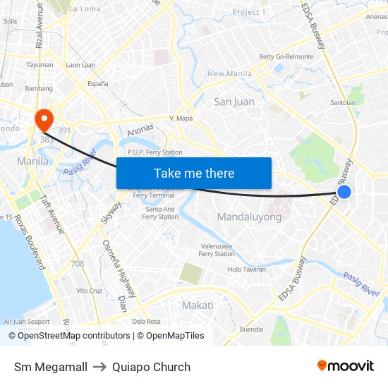 Sm Megamall to Quiapo Church map