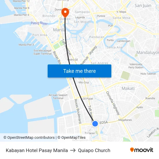 Kabayan Hotel Pasay Manila to Quiapo Church map