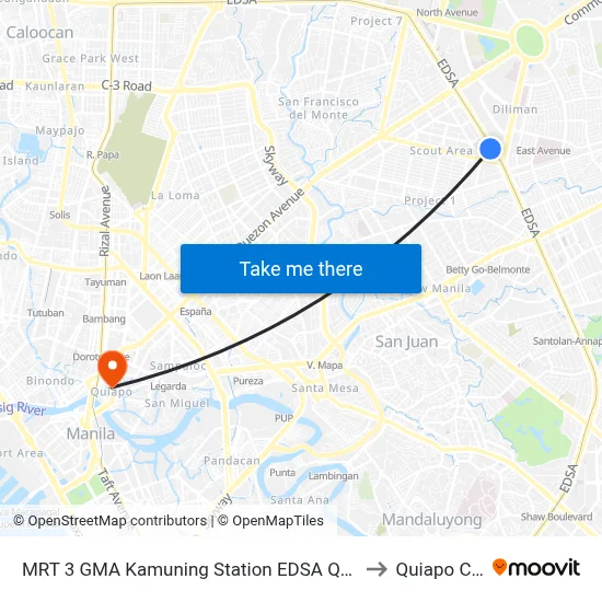 MRT 3 GMA Kamuning Station EDSA Quezon City Manila to Quiapo Church map