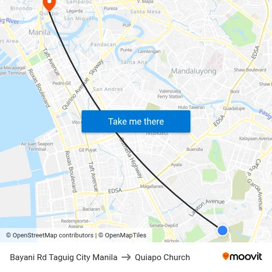 Bayani Rd Taguig City Manila to Quiapo Church map