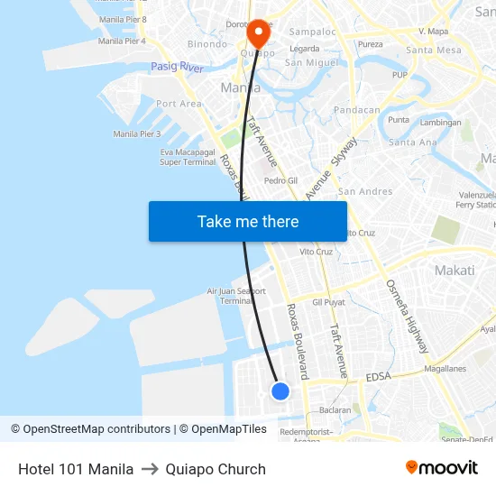 Hotel 101 Manila to Quiapo Church map