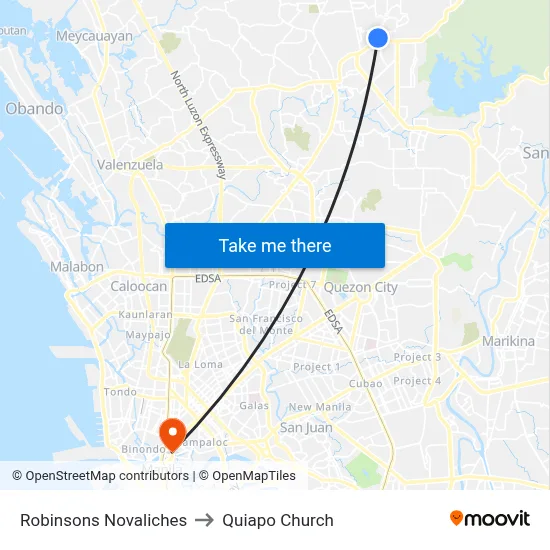 Robinsons Novaliches to Quiapo Church map