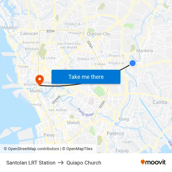 Santolan LRT Station to Quiapo Church map