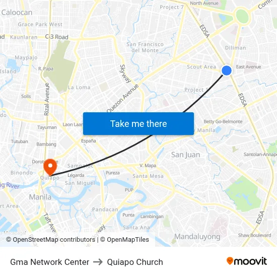 Gma Network Center to Quiapo Church map