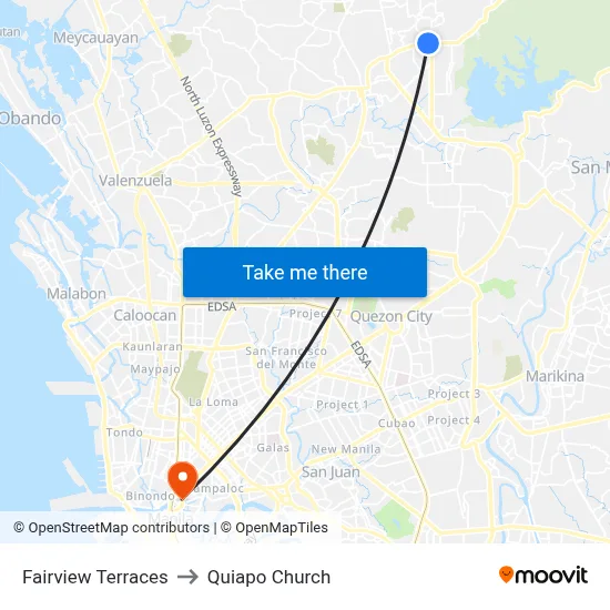 Fairview Terraces to Quiapo Church map