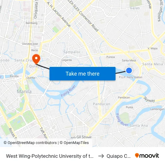 West Wing-Polytechnic University of the Philippines to Quiapo Church map