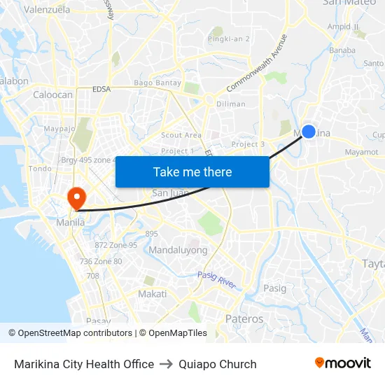 Marikina Healthy City Center to Quiapo Church map