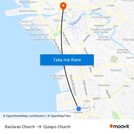 Baclaran Church to Quiapo Church map