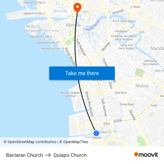 Baclaran Church to Quiapo Church map